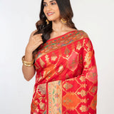 Red Orange Paithani Silk Saree - Anvi Couture