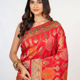 Red Orange Paithani Silk Saree - Anvi Couture
