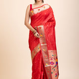 Red Paithani Silk Saree - Anvi Couture