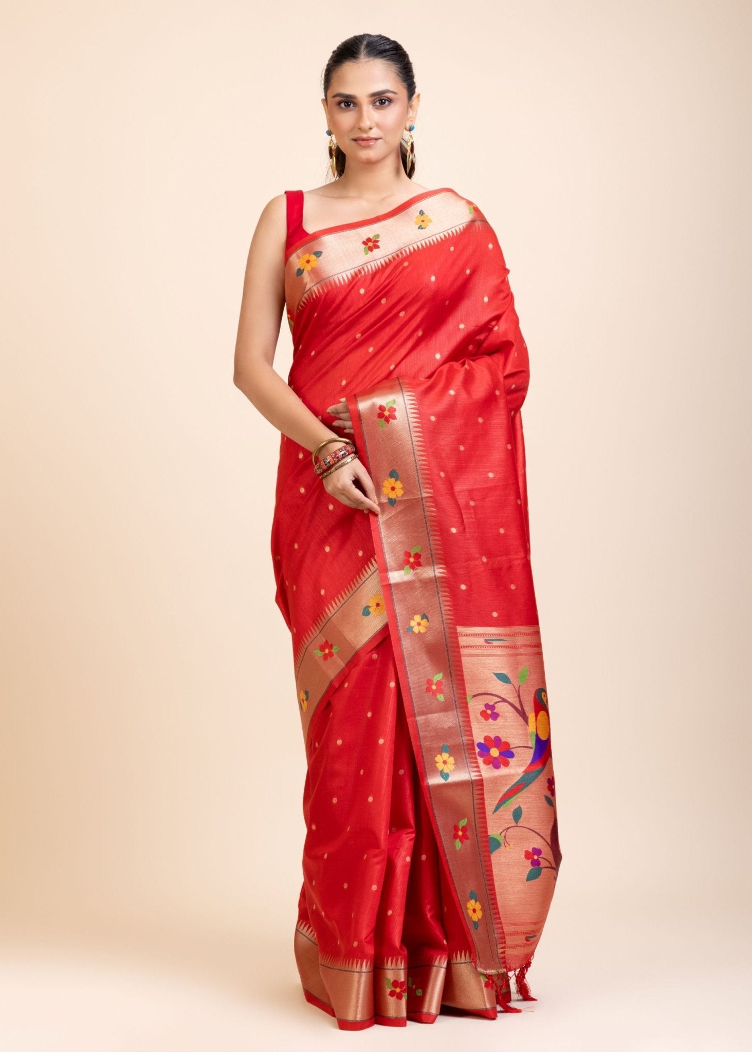 Red Paithani Silk Saree - Anvi Couture