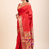 Red Paithani Silk Saree - Anvi Couture