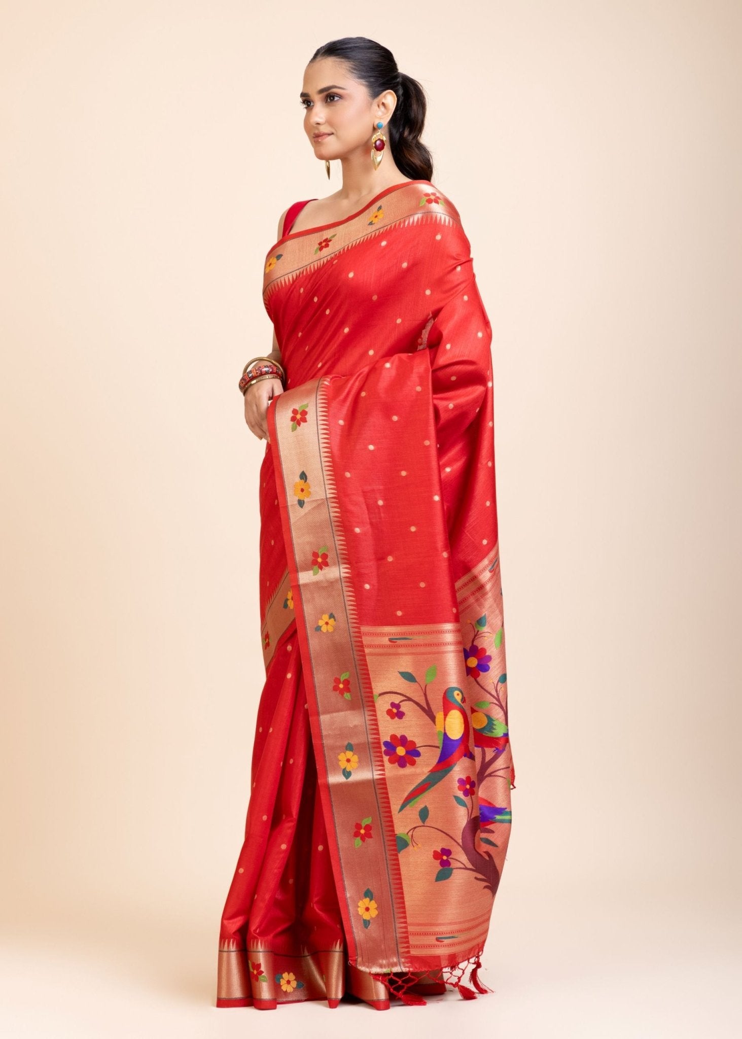 Red Paithani Silk Saree - Anvi Couture