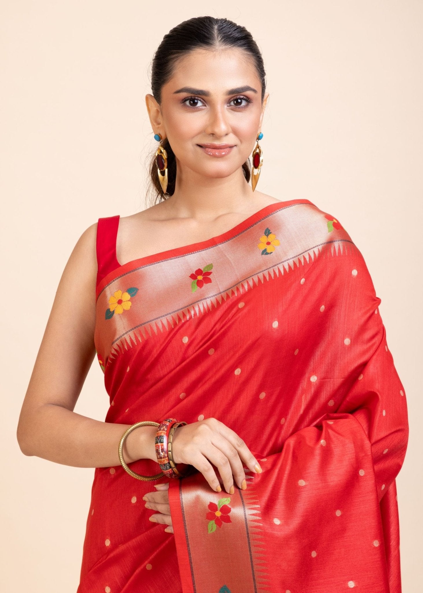 Red Paithani Silk Saree - Anvi Couture