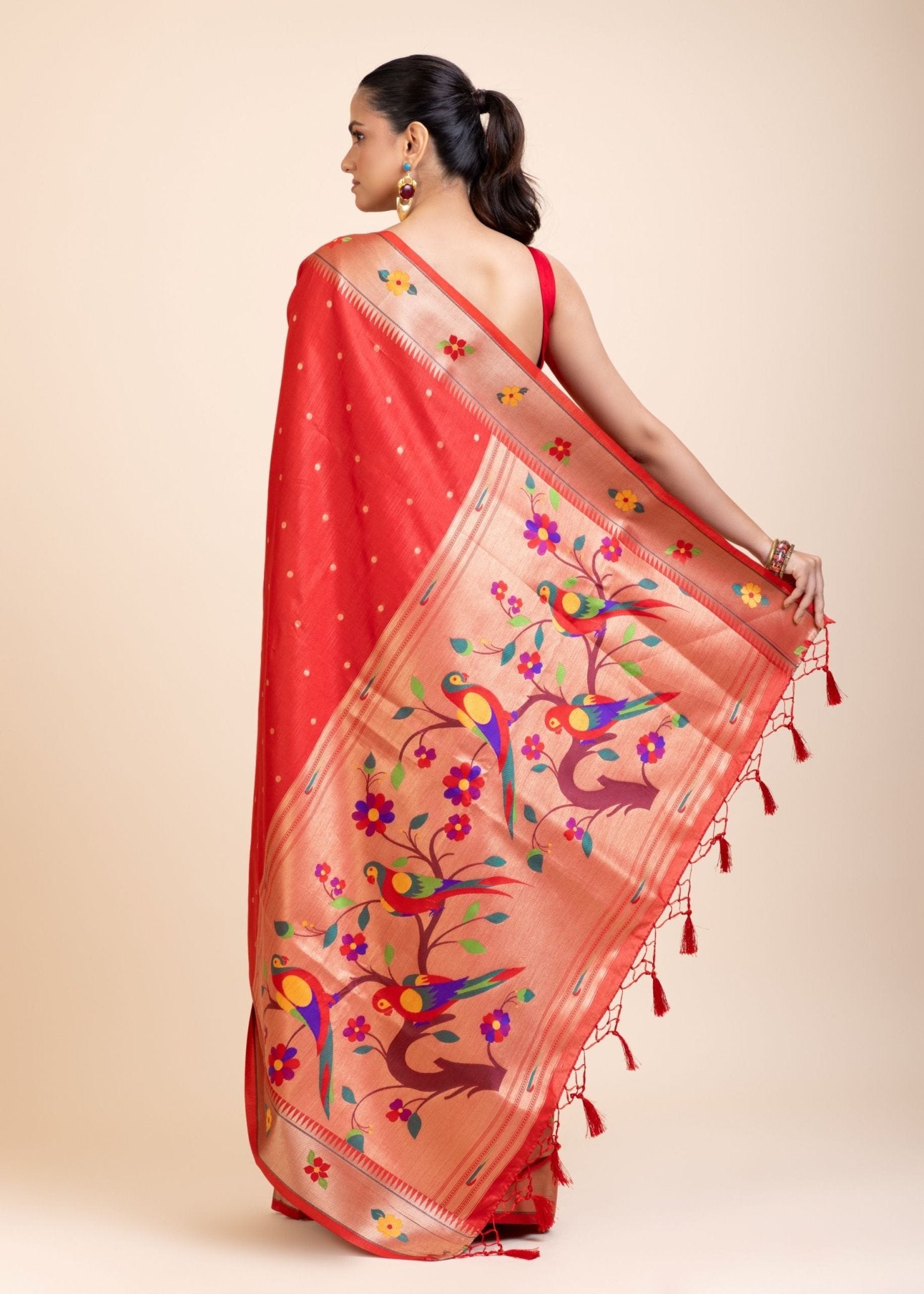 Red Paithani Silk Saree - Anvi Couture