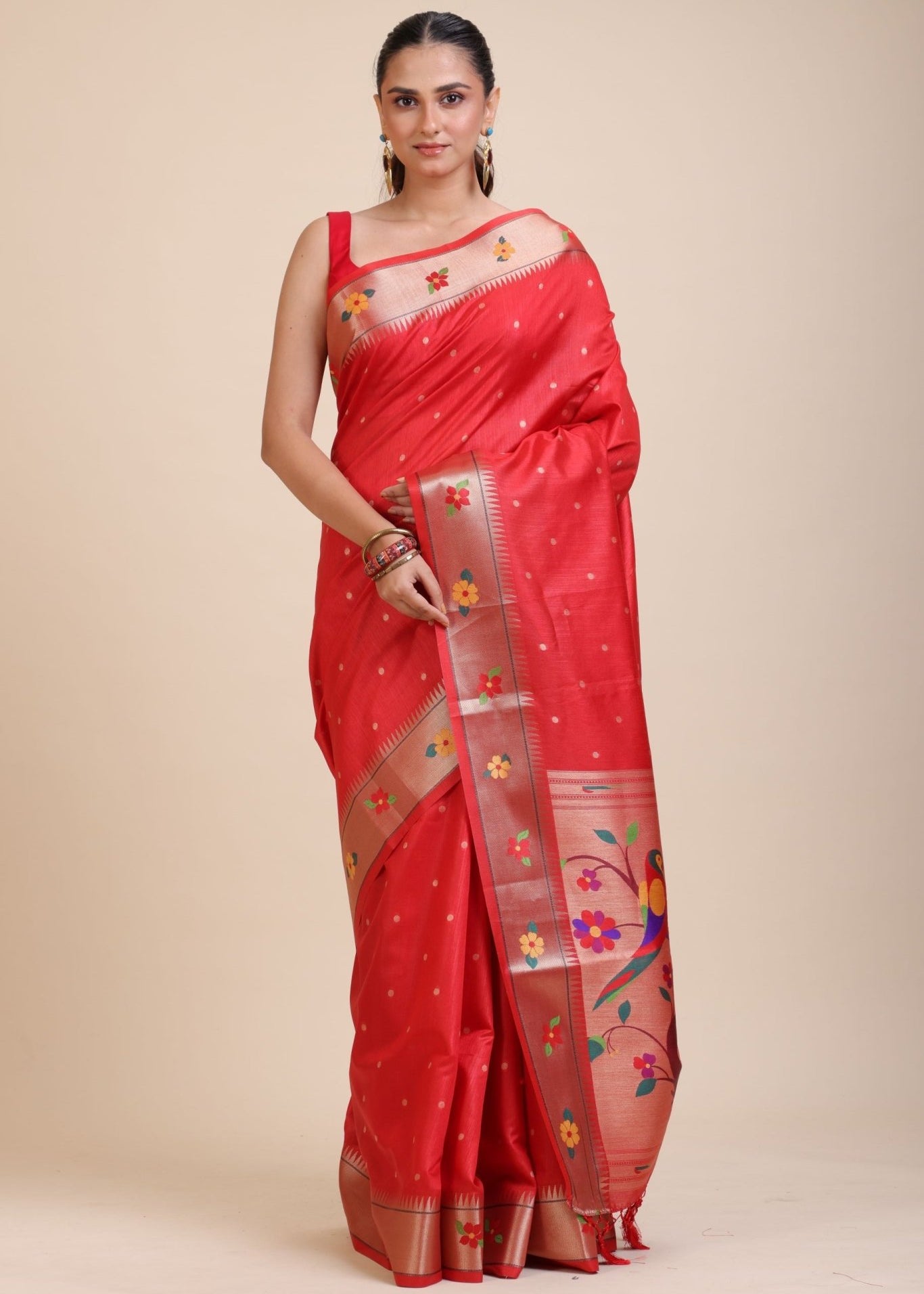 Red Paithani Silk Saree - Anvi Couture