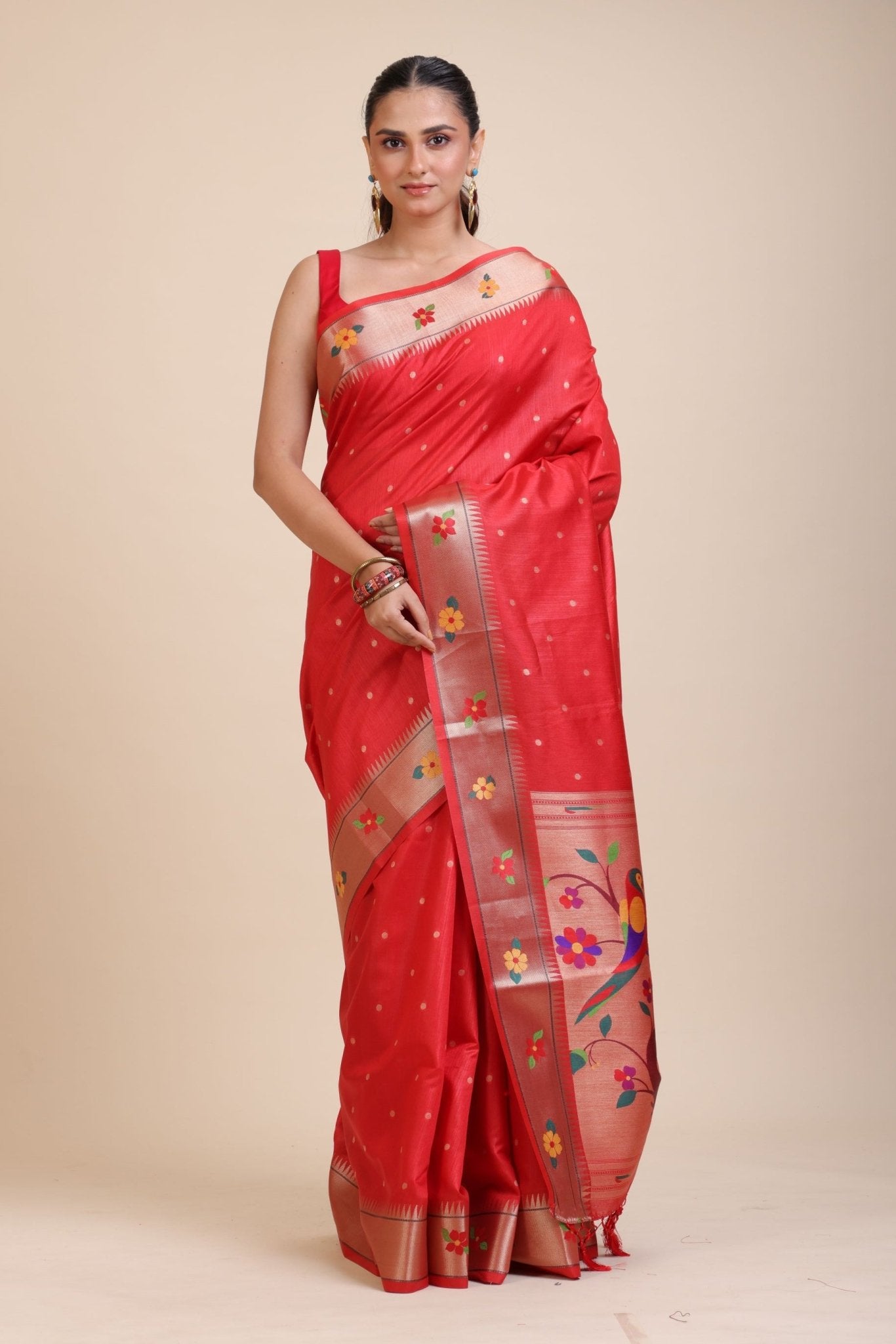 Red Paithani Silk Saree - Anvi Couture