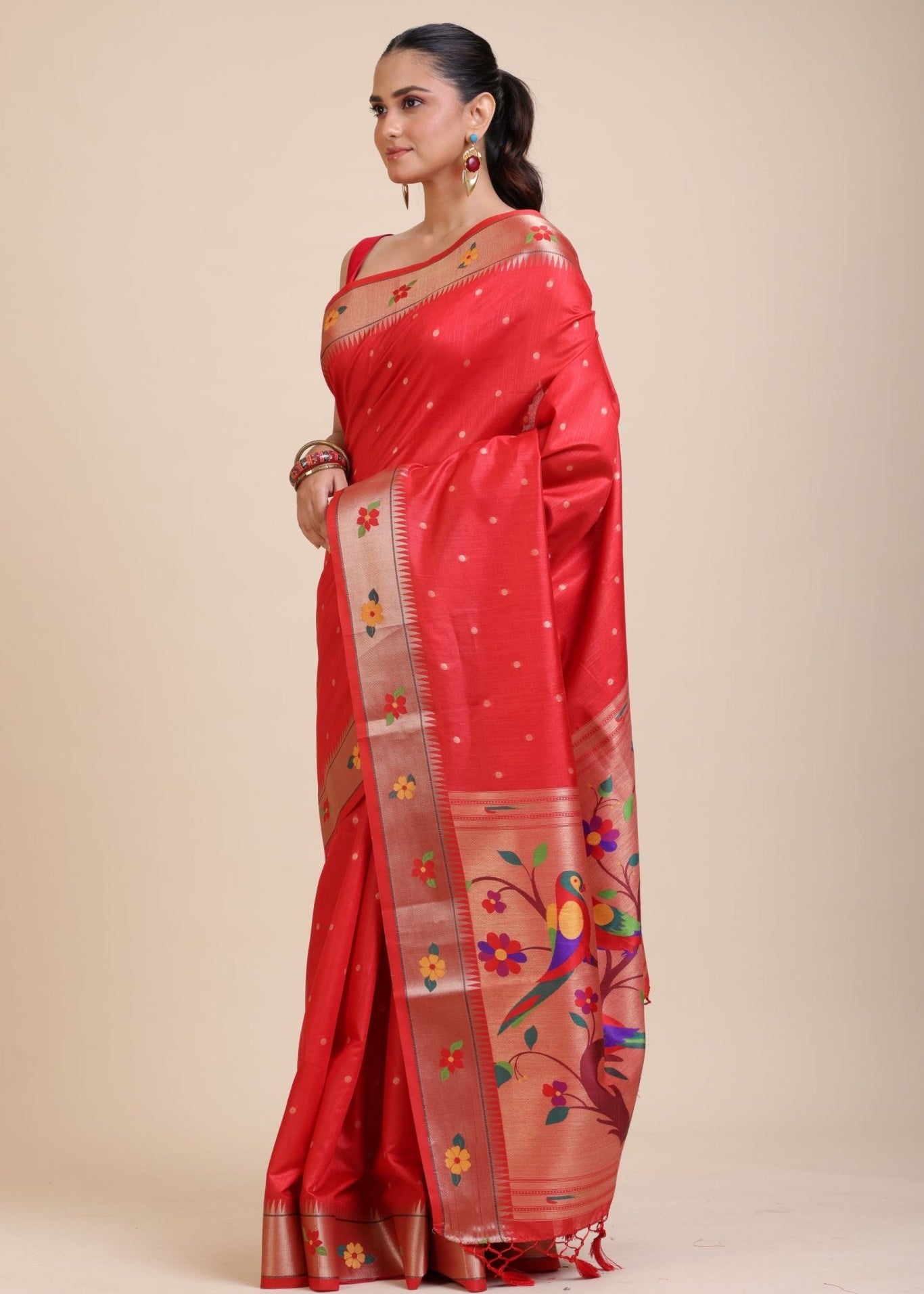 Red Paithani Silk Saree - Anvi Couture