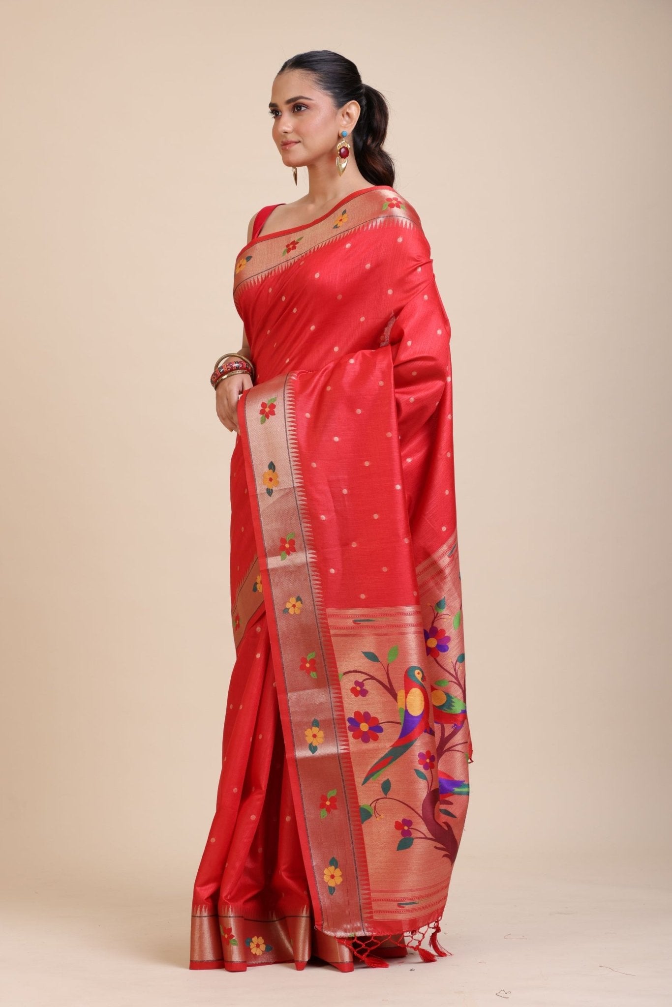 Red Paithani Silk Saree - Anvi Couture