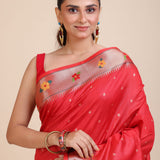 Red Paithani Silk Saree Close Up

