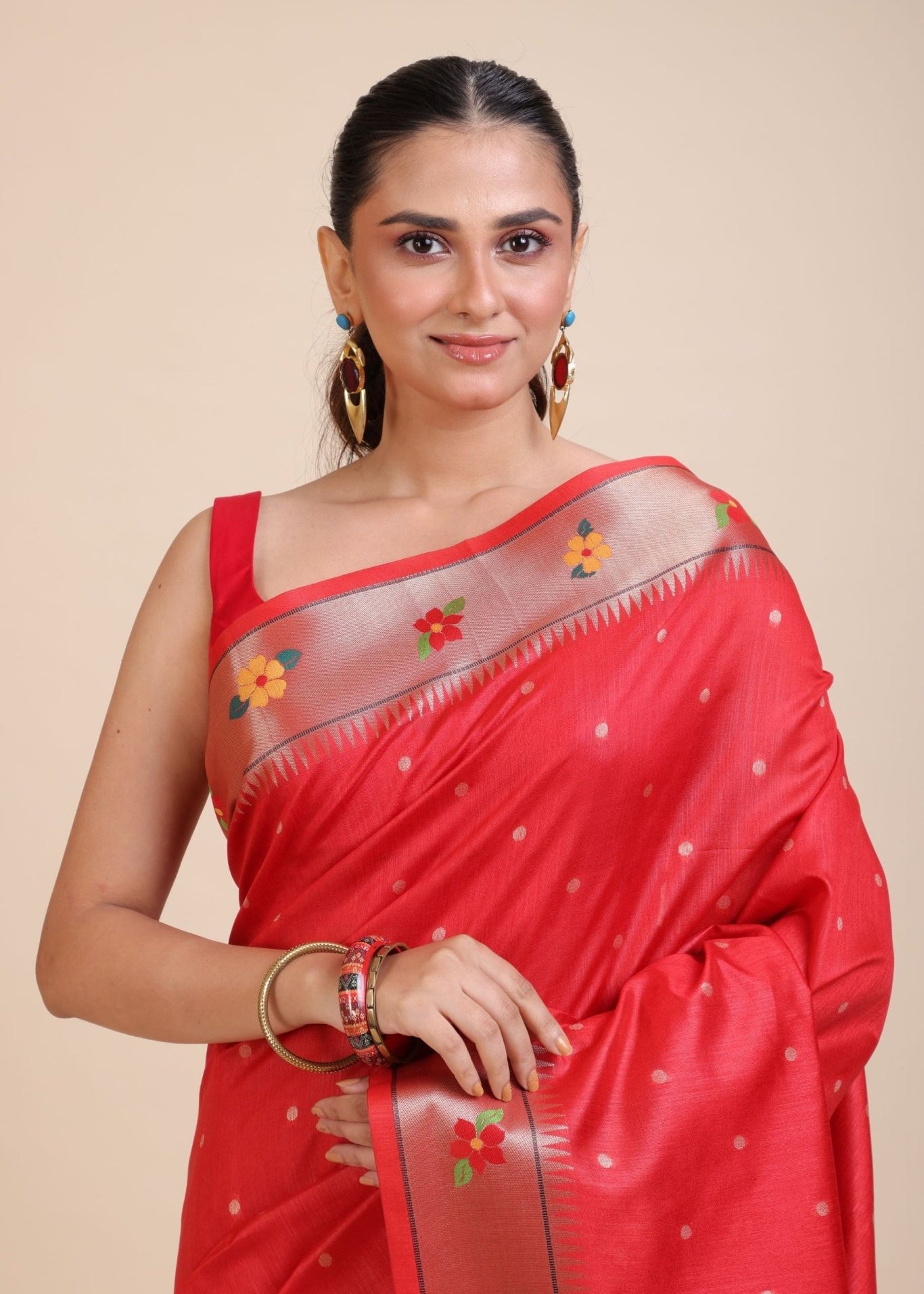 Red Paithani Silk Saree - Anvi Couture