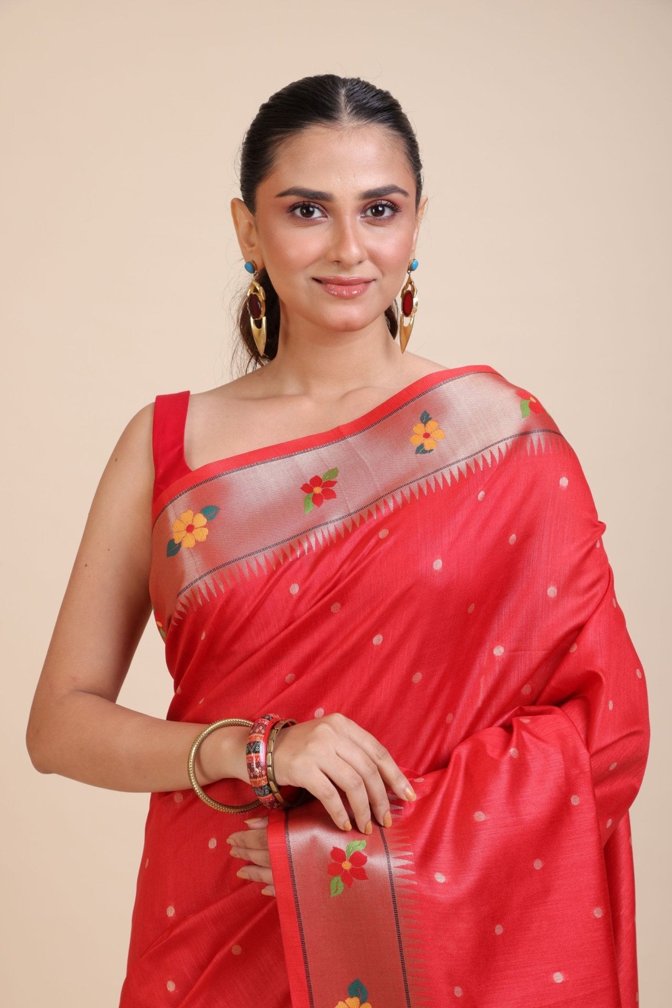 Red Paithani Silk Saree - Anvi Couture
