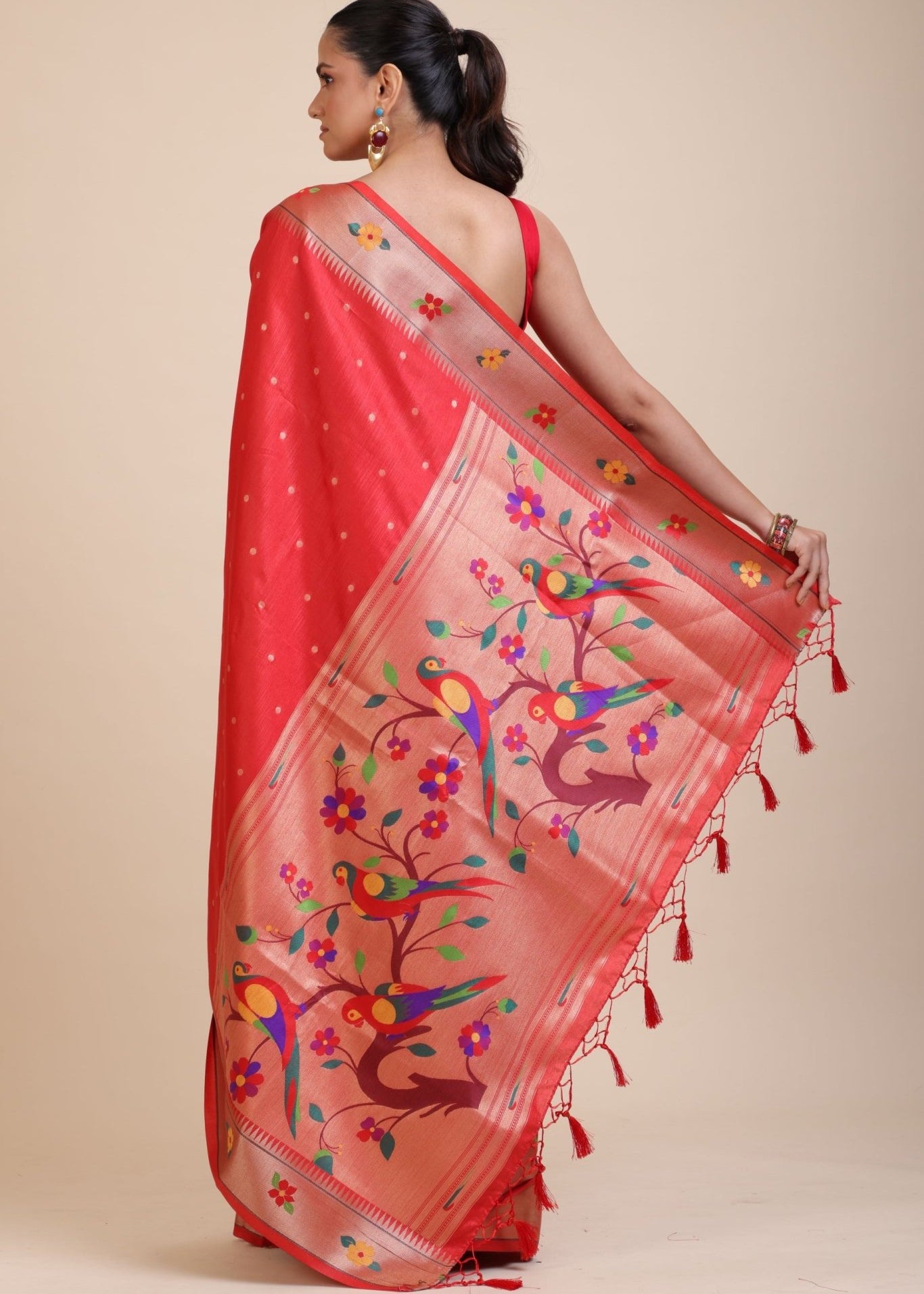 Red Paithani Silk Saree - Anvi Couture