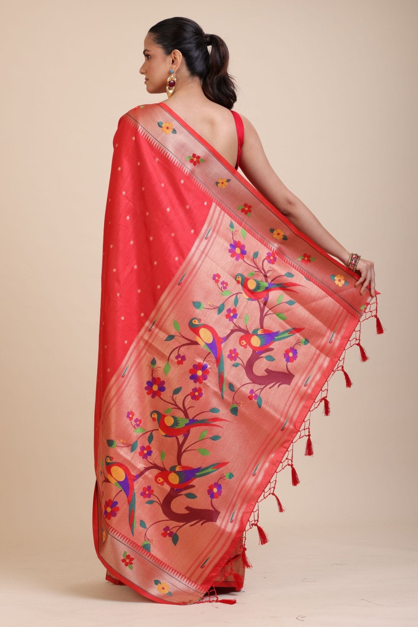 Red Paithani Silk Saree - Anvi Couture