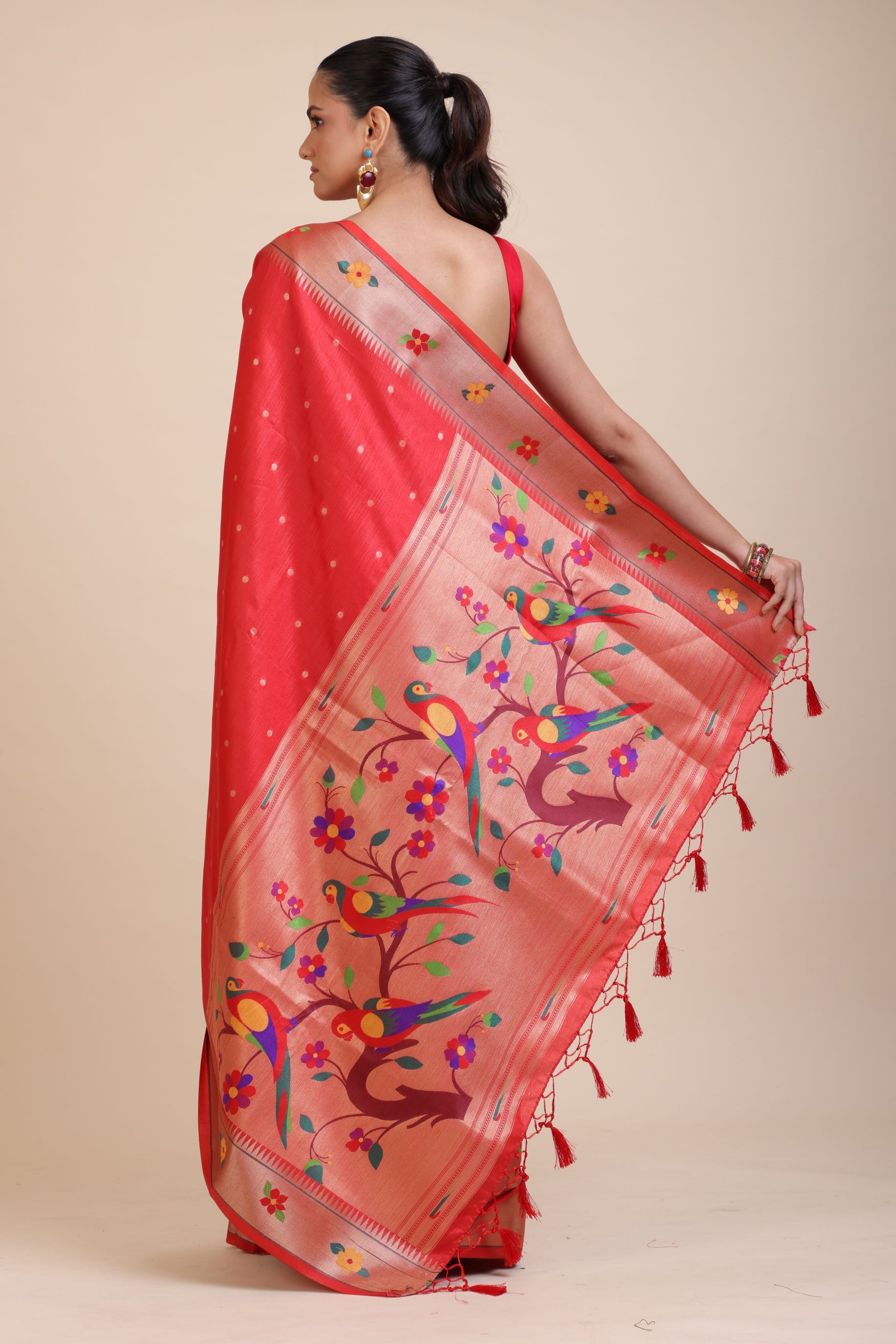 Red Paithani Silk Saree Back

