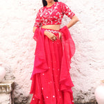 Red Partywear Lehenga With Sequins And Stone Embroidery Full view