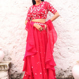 Red Partywear Lehenga With Sequins And Stone Embroidery Full view