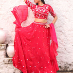 Red Partywear Lehenga With Sequins And Stone Embroidery Front view
