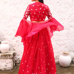 Red Partywear Lehenga With Sequins And Stone Embroidery Back