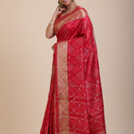 Red Patola Saree With Golden Border front