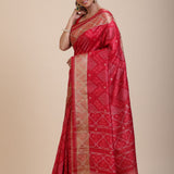 Red Patola Saree With Golden Border front