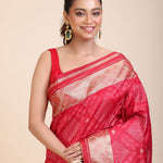 Red Patola Saree With Golden Border close up