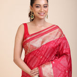 Red Patola Saree With Golden Border close up