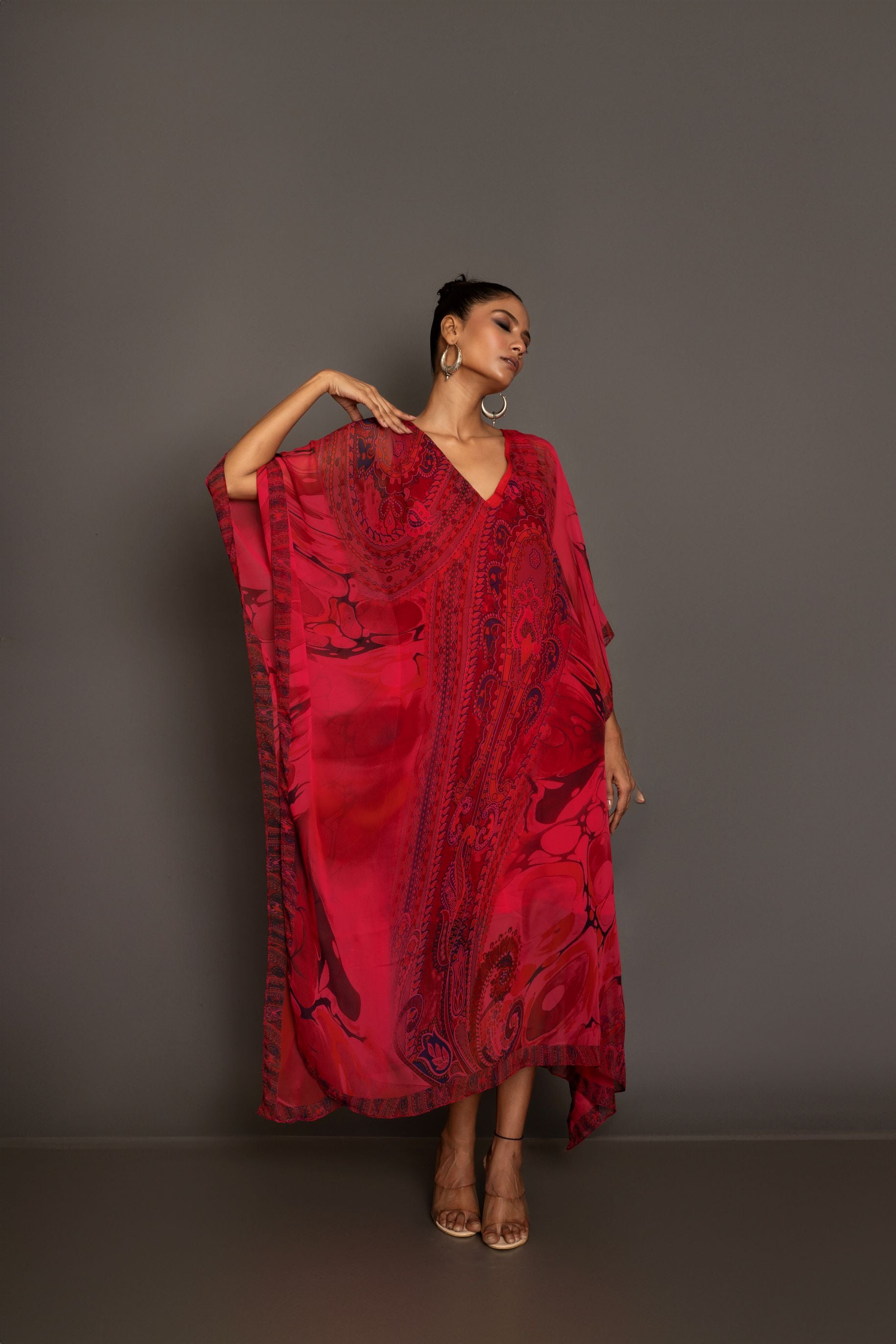Red Printed Kaftan Dress Front

