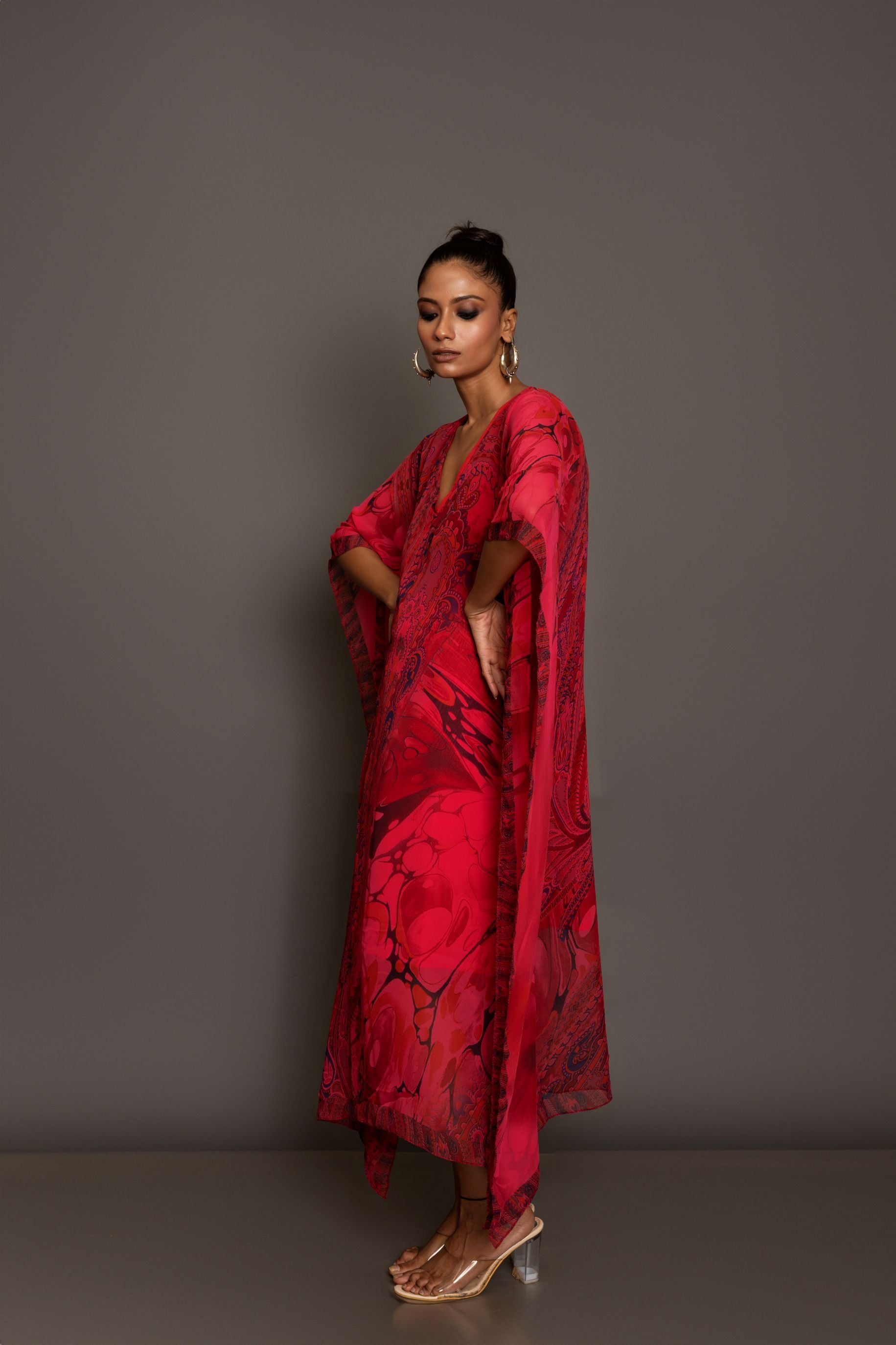 Red Printed Kaftan Dress Back

