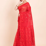 Red Pure Bangladeshi Dhakai Jamdani Saree with allover weaving with golden booties - Anvi Couture