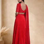 Red Satin Silk Bridal Lehenga Set with Mirror work - Anvi Couture
