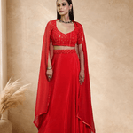 Red Satin Silk Bridal Lehenga Set with Mirror work - Anvi Couture