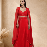 Red Satin Silk Bridal Lehenga Set with Mirror work - Anvi Couture