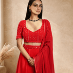 Red Satin Silk Bridal Lehenga Set with Mirror work - Anvi Couture