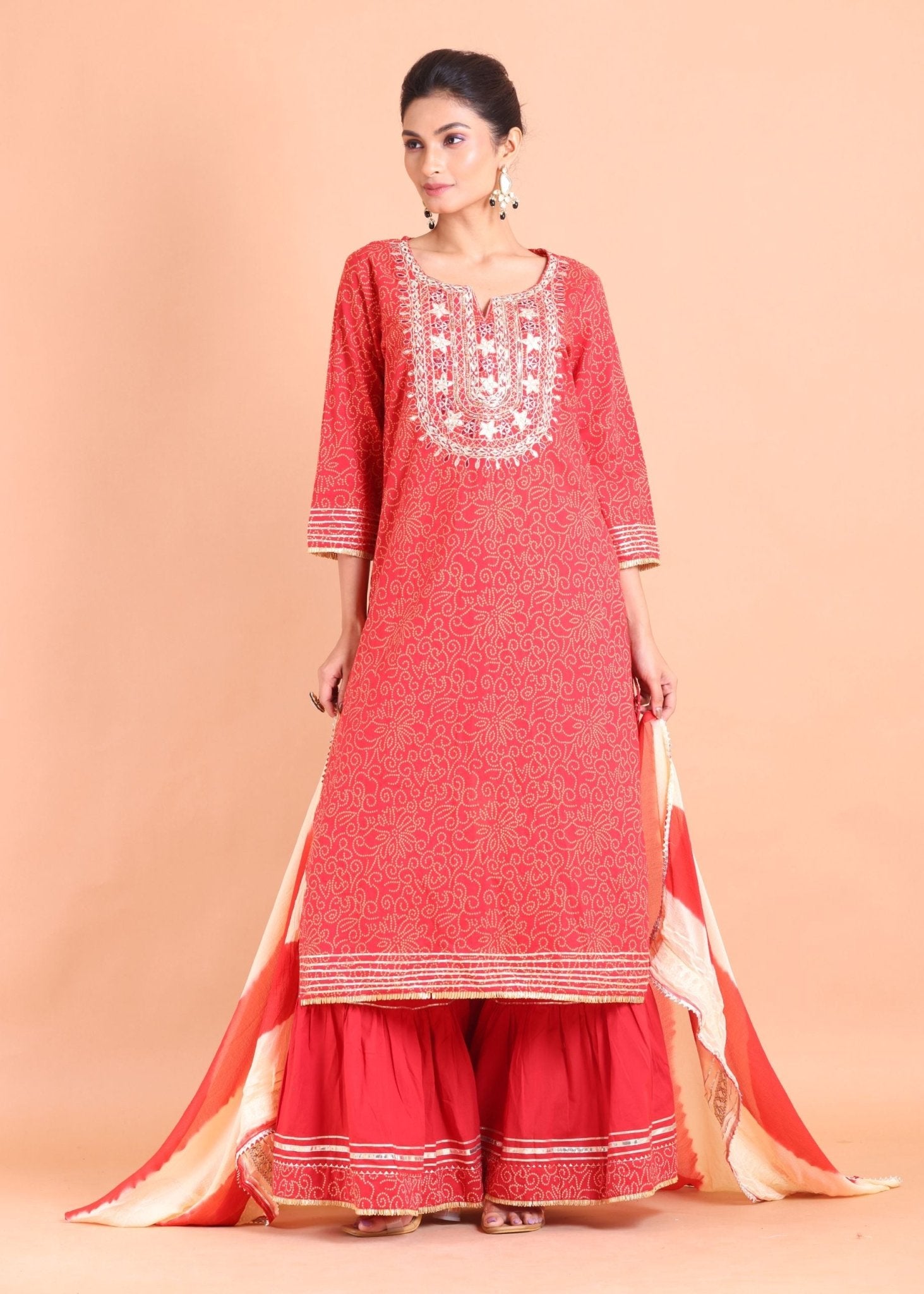 Red Sharara Suit Set - Anvi Couture