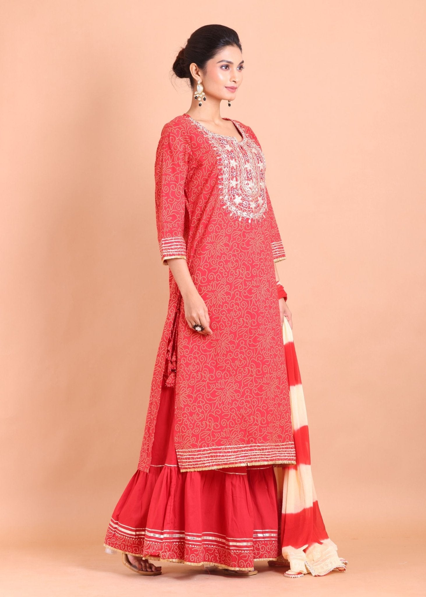 Red Sharara Suit Set - Anvi Couture