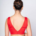 Red Sleeveless Cotton Silk V - Nack Blouse With V - Back Clouser - Anvi Couture