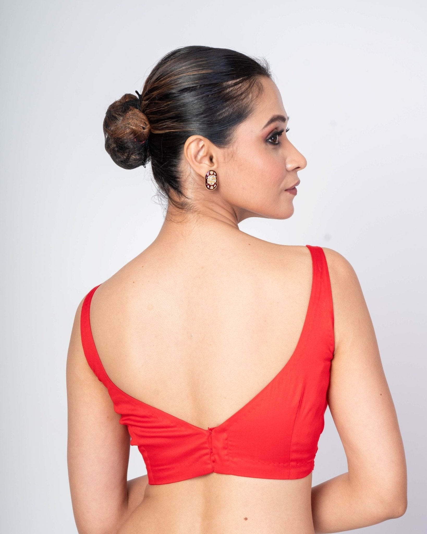 Red Sleeveless Sweetheart Neckline Blouse with Back Closure - Anvi Couture