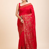 Red Soft Silk Saree Floral Woven Motifs - Anvi Couture