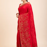 Red Soft Silk Saree Floral Woven Motifs - Anvi Couture