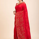 Red Soft Silk Saree Floral Woven Motifs - Anvi Couture