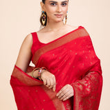 Red Soft Silk Saree Floral Woven Motifs - Anvi Couture