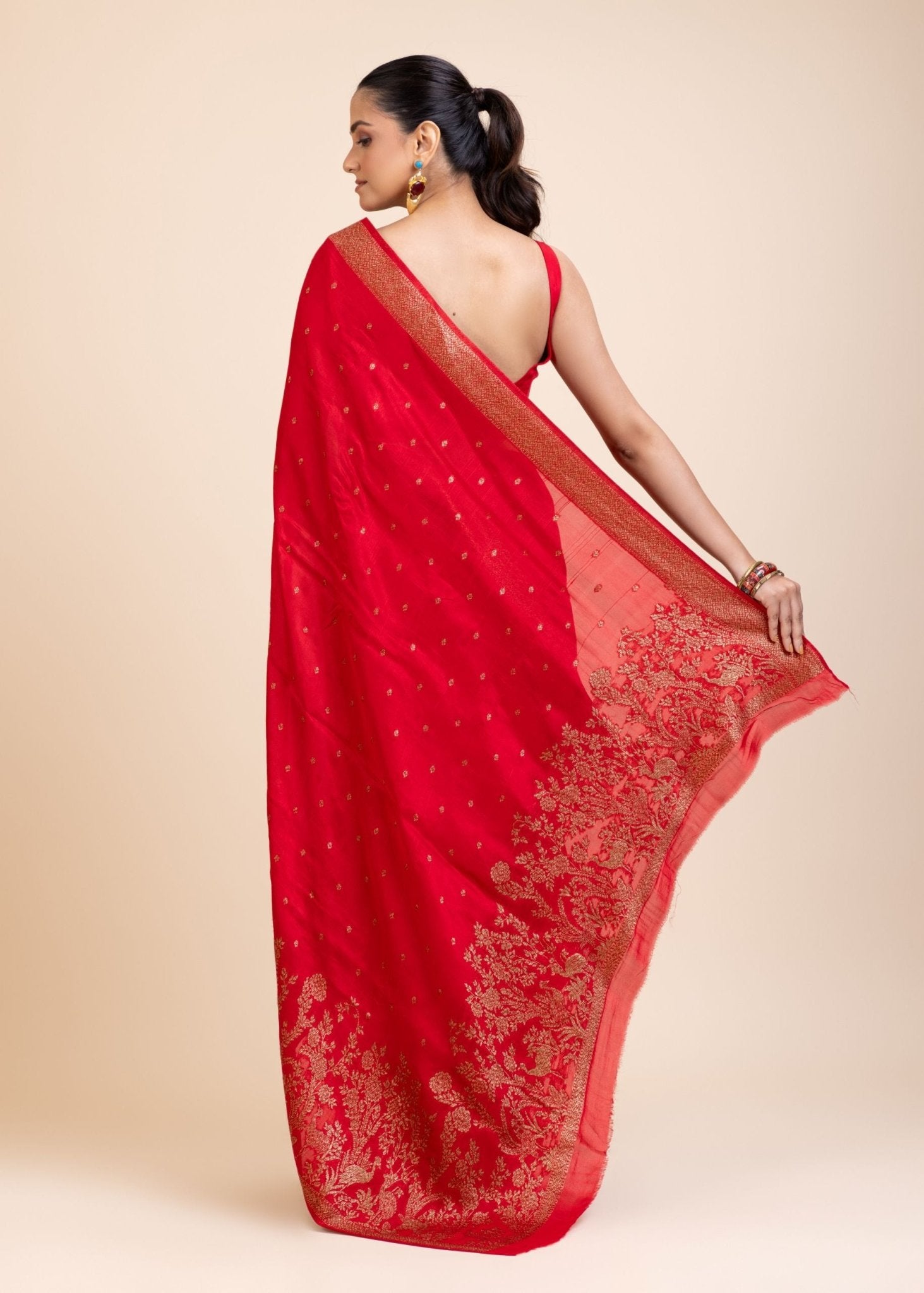 Red Soft Silk Saree Floral Woven Motifs - Anvi Couture