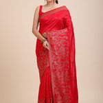 Red Soft Silk Saree Floral Woven Motifs Full
