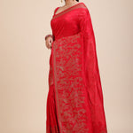 Red Soft Silk Saree Floral Woven Motifs Front
