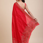 Red Soft Silk Saree Floral Woven Motifs Back
