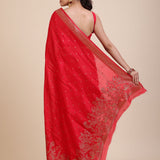 Red Soft Silk Saree Floral Woven Motifs Back
