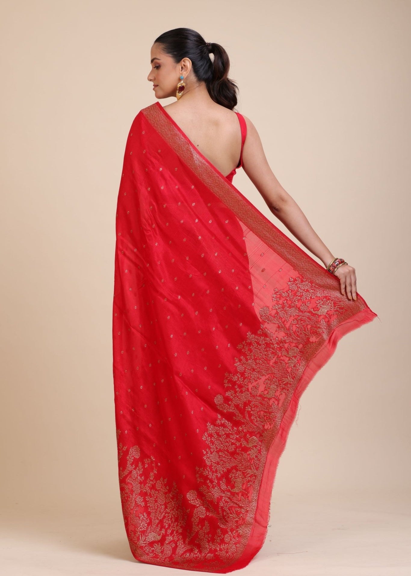 Red Soft Silk Saree Floral Woven Motifs - Anvi Couture