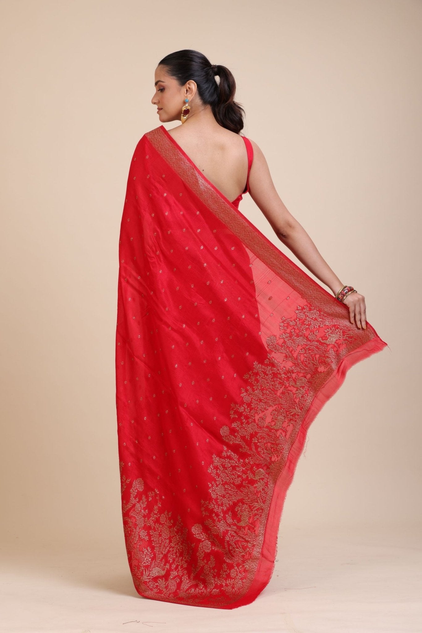 Red Soft Silk Saree Floral Woven Motifs - Anvi Couture