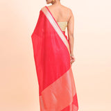 Red Soft Silk Saree With Golden Temple Border Back View