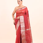 Red Soft Silk with Silver Border full